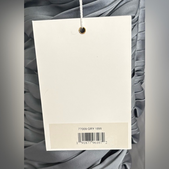 Mac Duggal 77009 Ruched Ruffle Sleeve High-Low Gown in Grey Satin NWT - Picture 8 of 9